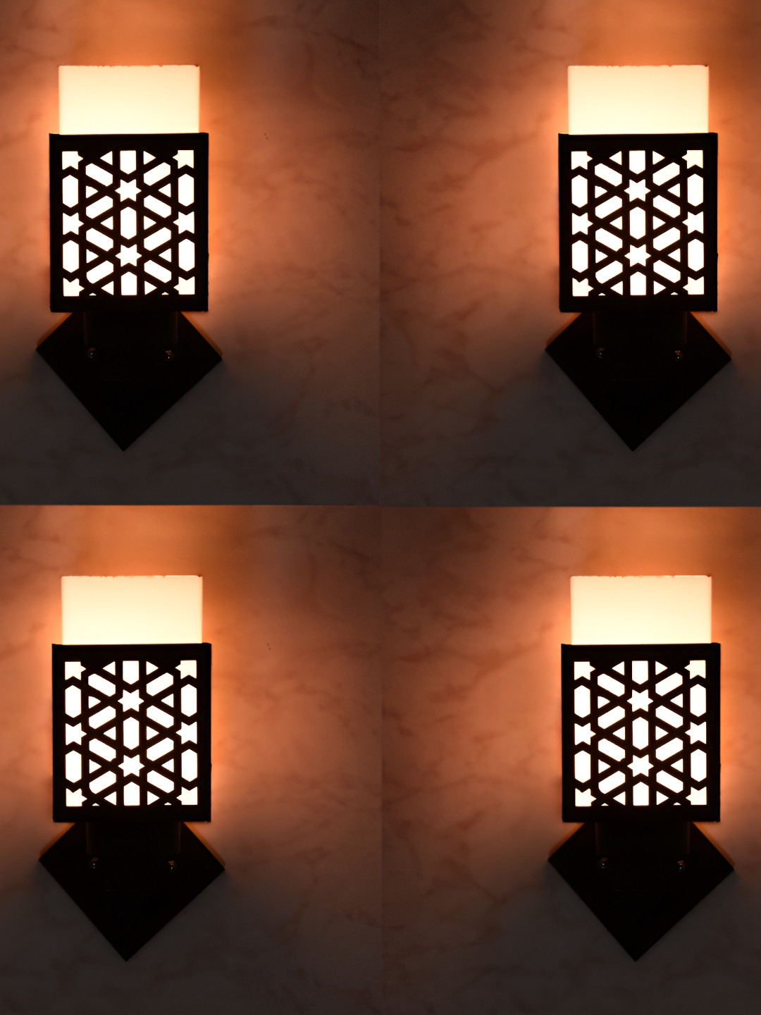 

1ST TIME Black & White 4 Pieces Textured Wooden Contemporary Wall Lamps