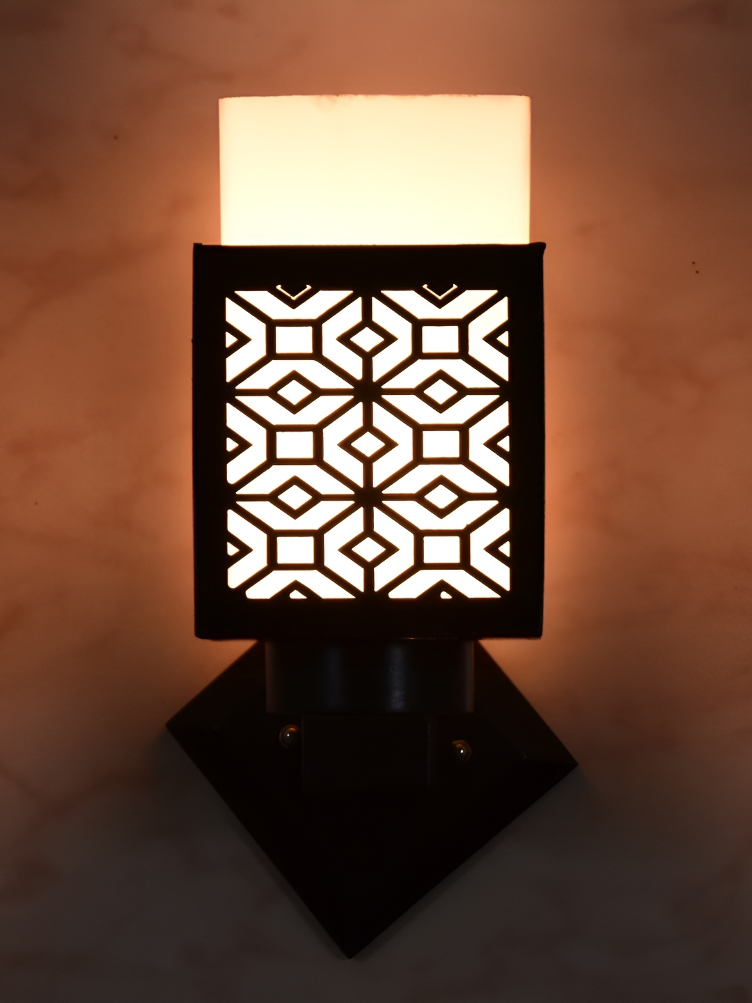 

1ST TIME White & Black Textured Wooden Traditional Square Shaped Wall Lamp