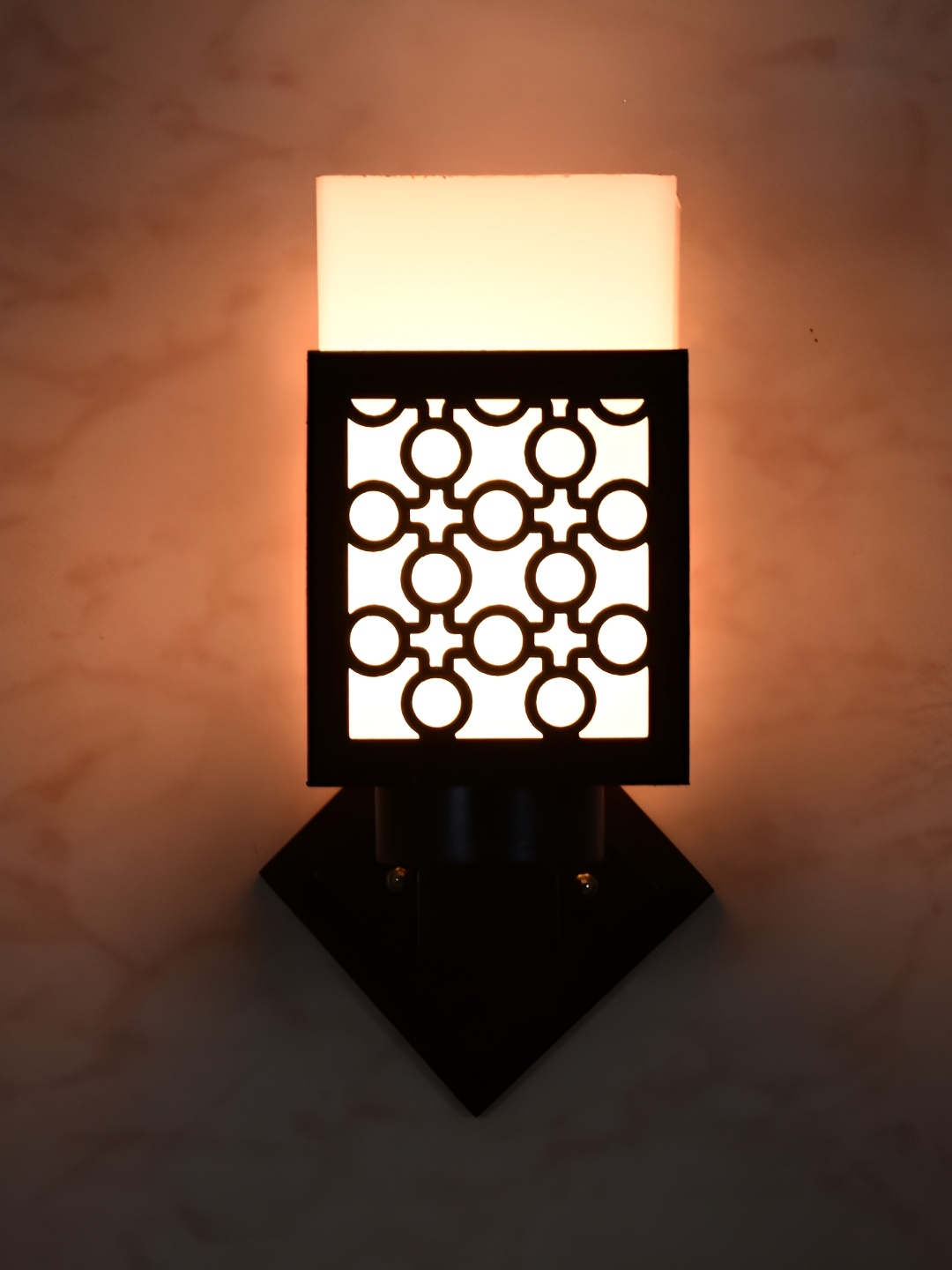

1ST TIME White & Black Textured Wooden Traditional Square Shaped Wall Lamp