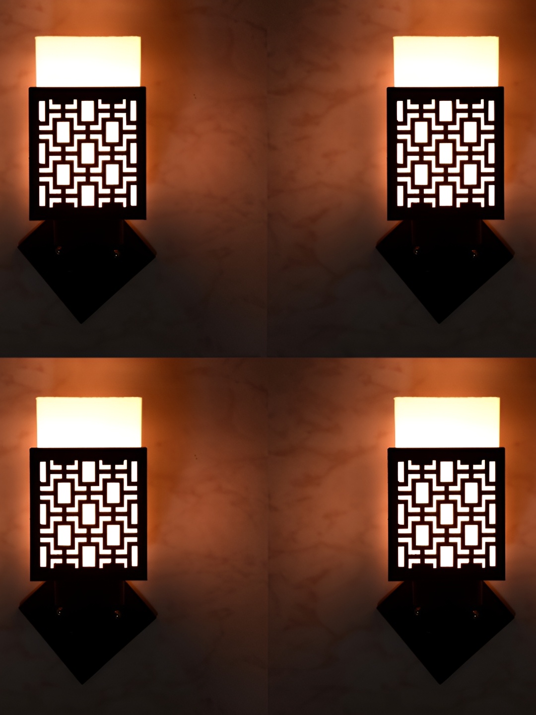 

1ST TIME White & Black 4 Pieces Textured Wood Traditional Square Shaped Wall Lamps