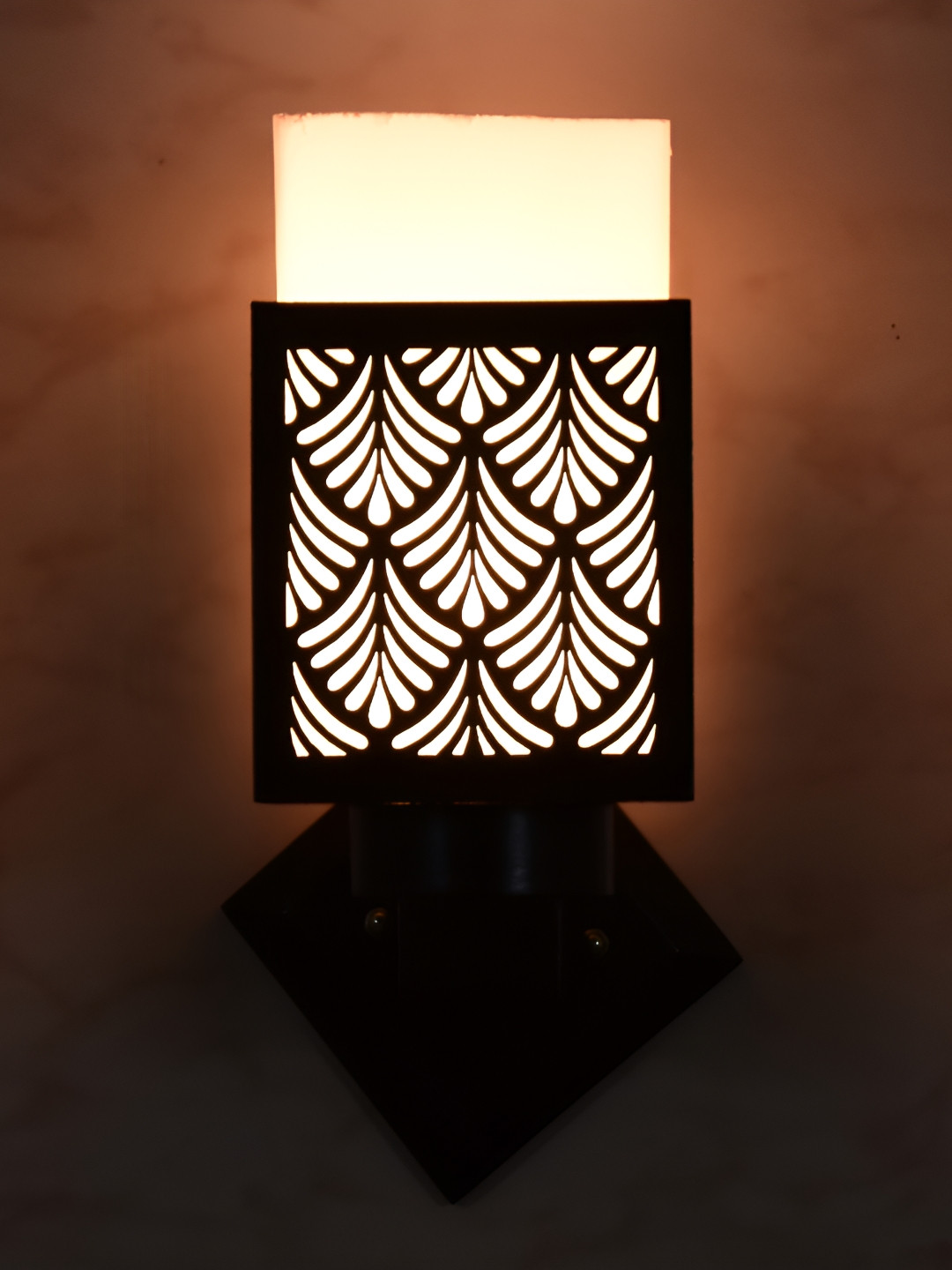 

1ST TIME White & Black Textured Wooden Traditional Square Shaped Wall Lamp