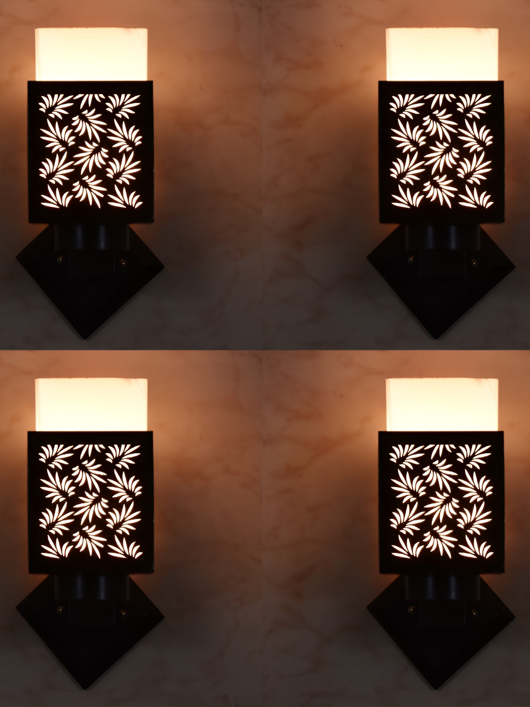 

1ST TIME White & Black 4 Pieces Textured Wooden Square Shaped Contemporary Wall Lamps