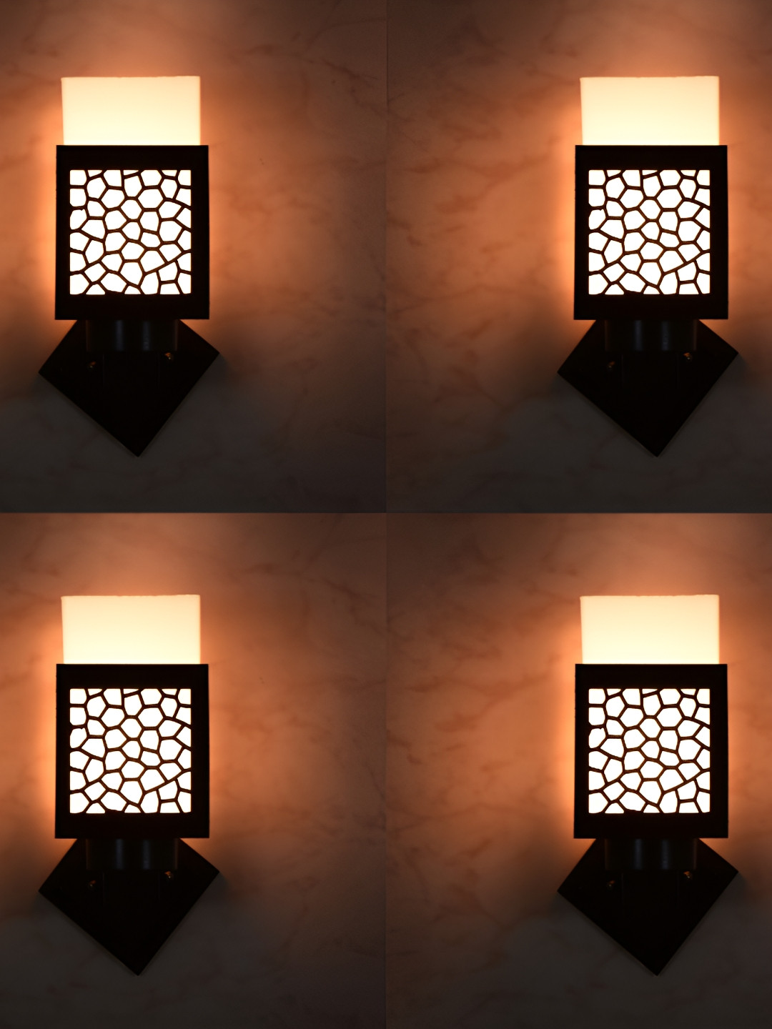 

1ST TIME White & Black 4 Pieces Textured Wooden Square Shaped Contemporary Wall Lamps