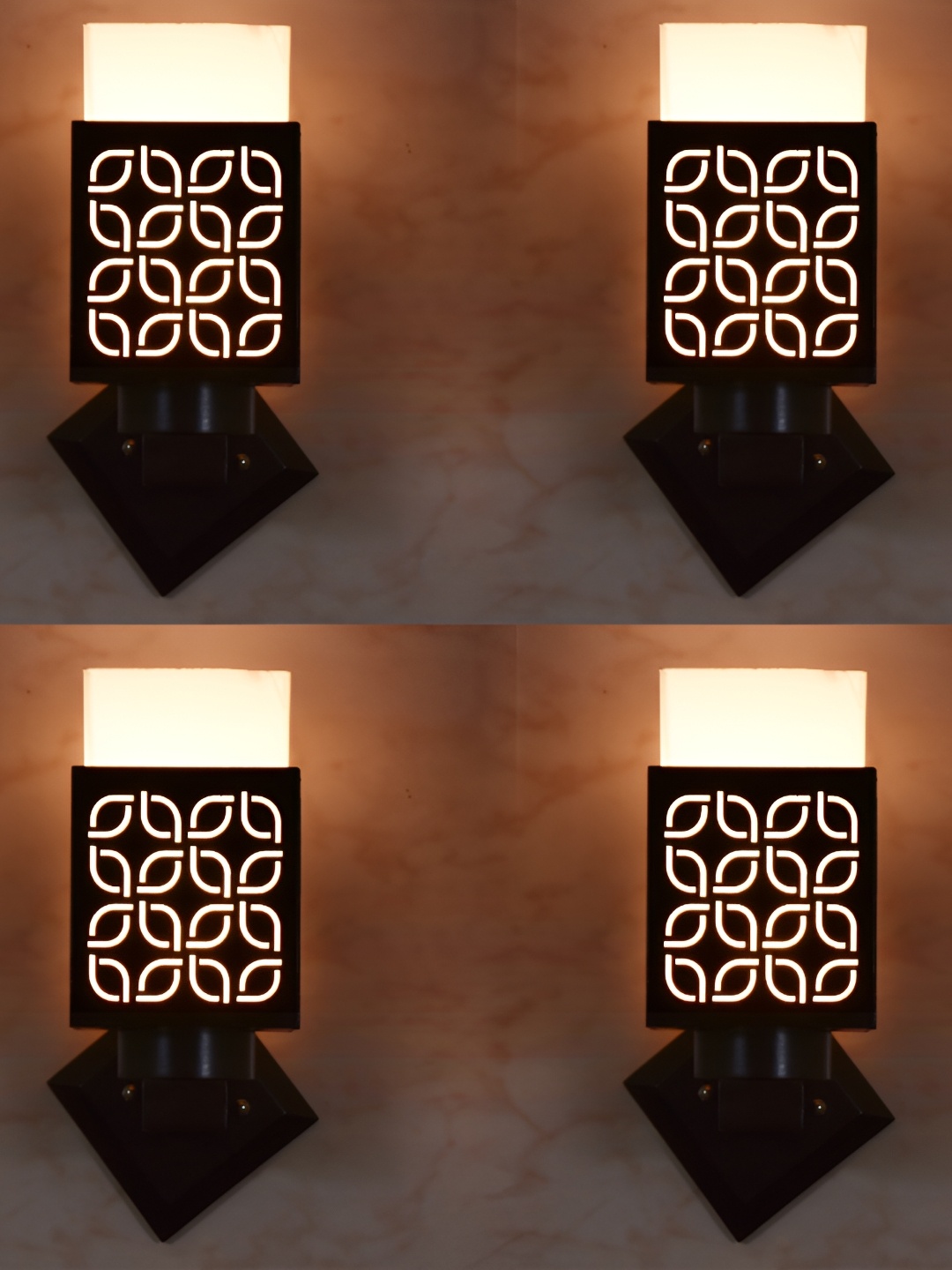 

1ST TIME Black & White 4 Pieces Textured Square Shaped Wooden Wall Lamps