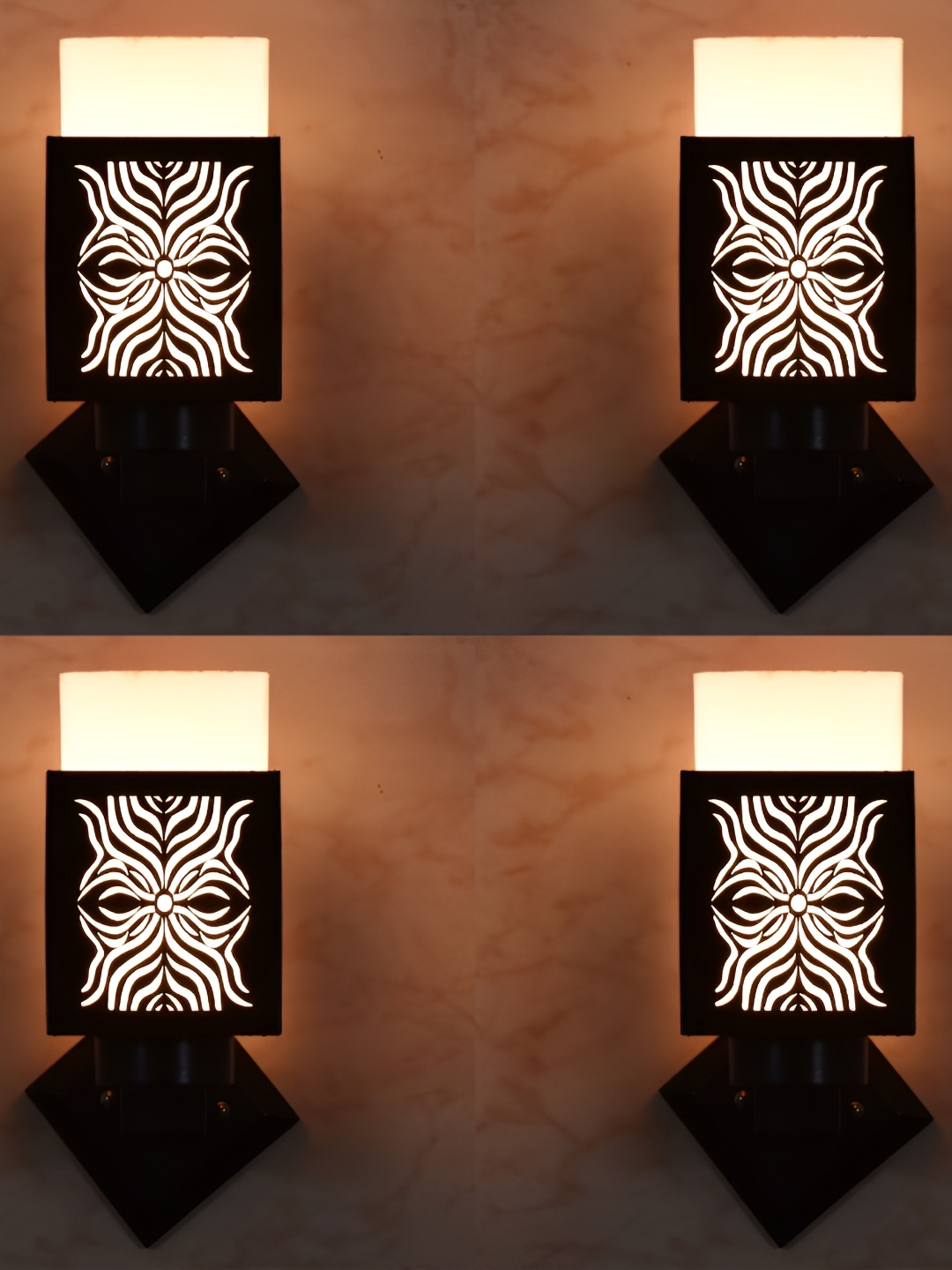 

1ST TIME White & Black 4 Pcs Wooden Contemporary Square Shaped Wall Lamp