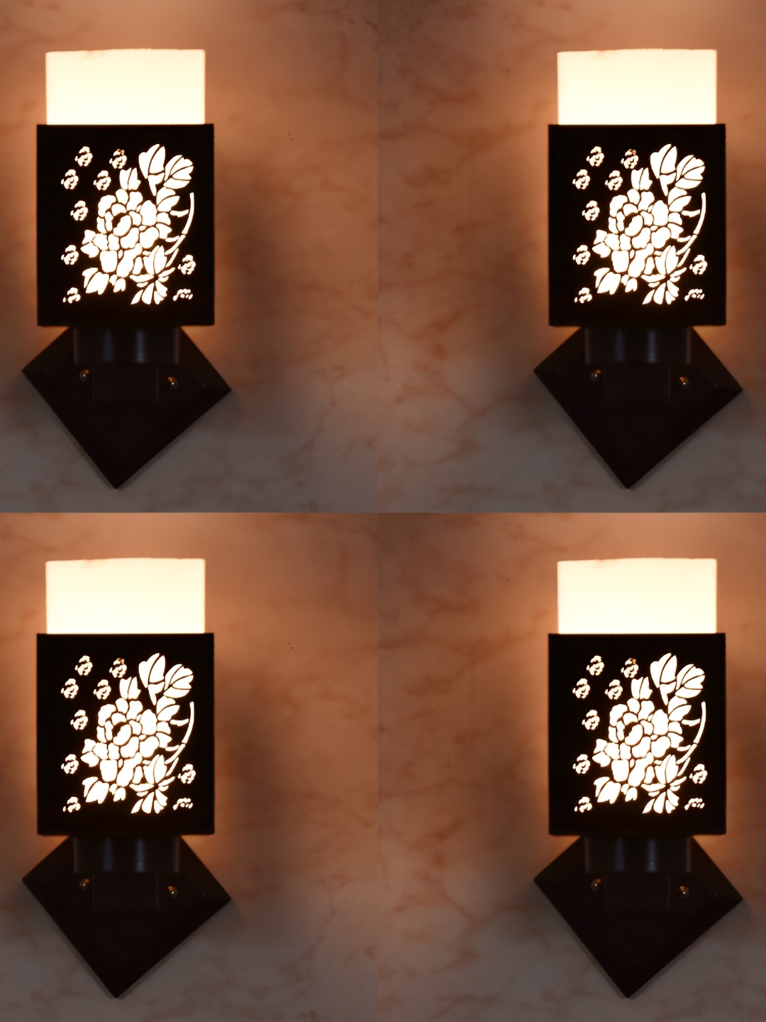 

1ST TIME White & Black 4 Pieces Textured Wood Traditional Square Shaped Wall Lamps