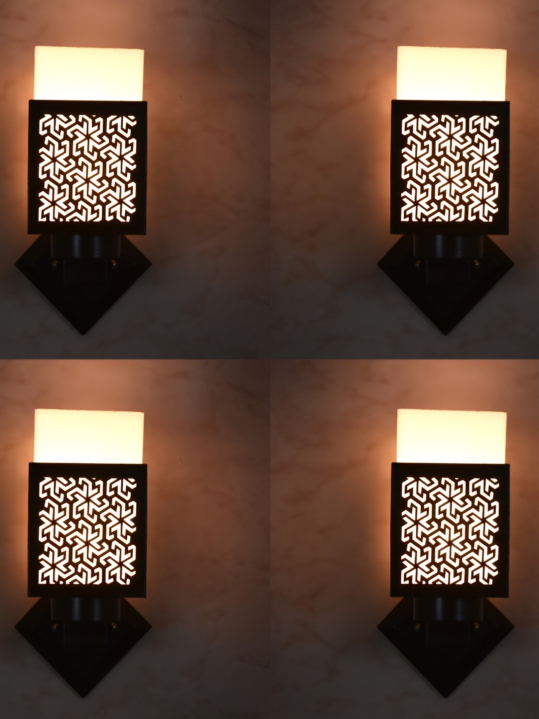 

1ST TIME White & Black 4 Pieces Textured Wooden Square Shaped Contemporary Wall Lamps