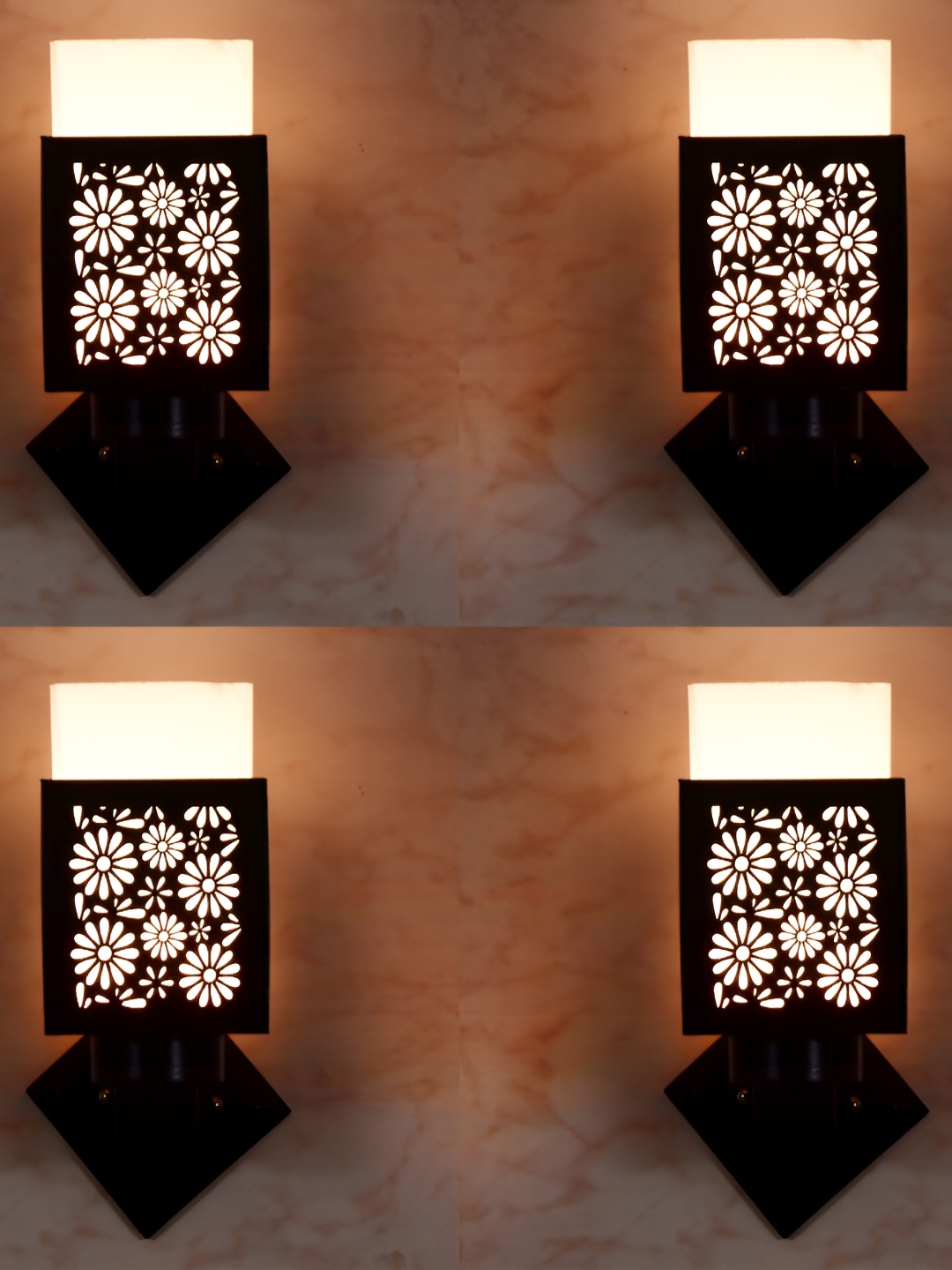 

1ST TIME Black 4 Pieces Square Textured Wooden Self Assembly Contemporary Wall Lamp