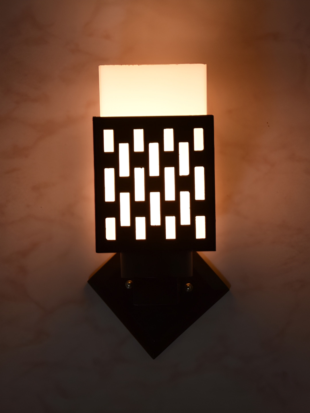 

1ST TIME White & Black Textured Wooden Traditional Square Shaped Wall Lamp