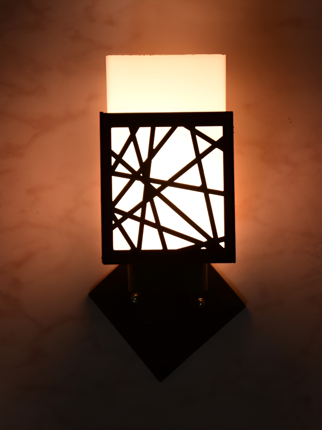 

1ST TIME White & Black Textured Wooden Traditional Square Shaped Wall Lamp
