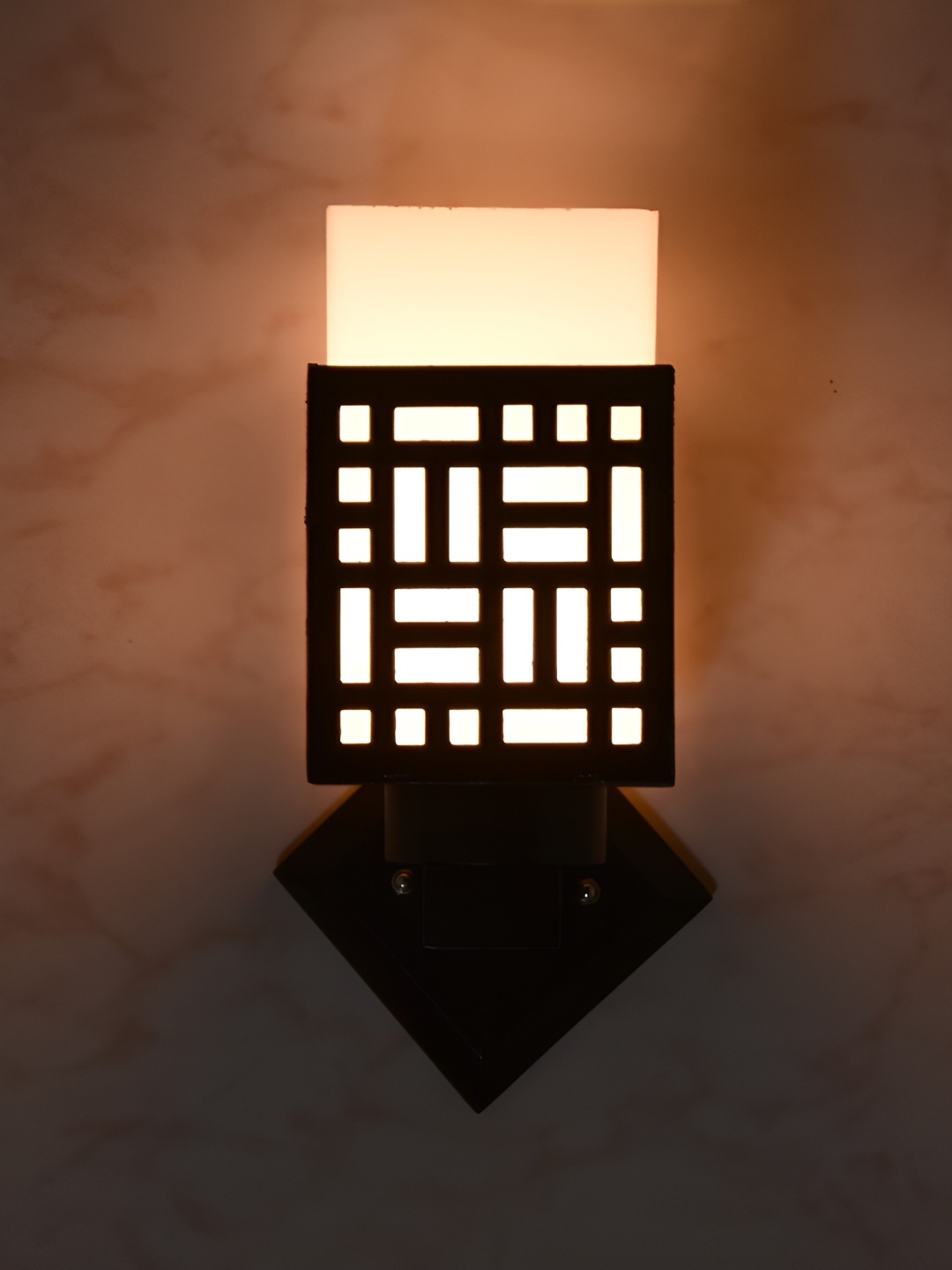 

1ST TIME White & Black Textured Wooden Traditional Square Shaped Wall Lamp