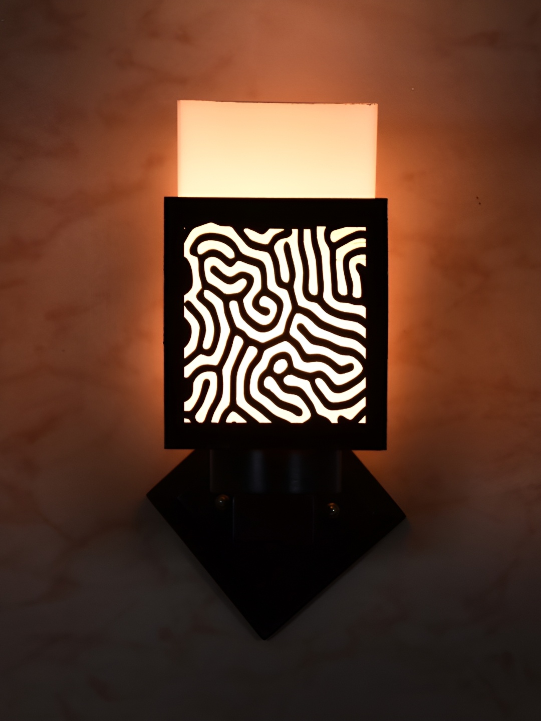 1ST TIME Black & White Textured Wooden Contemporary Square Shaped Wall Lamp