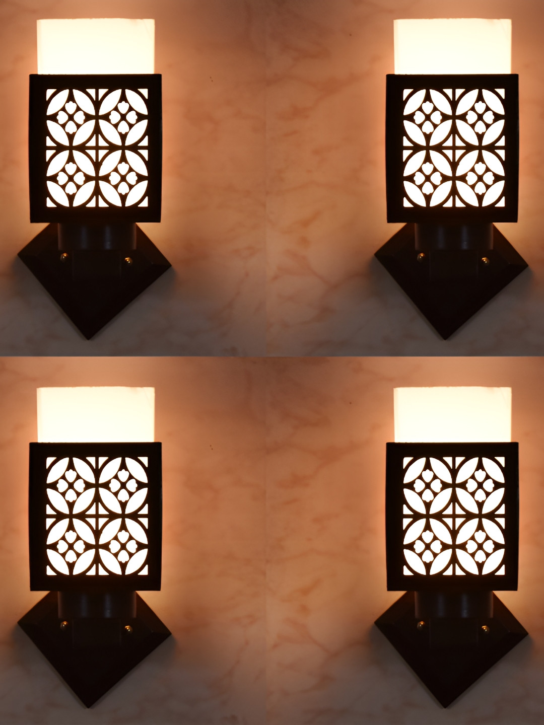 

1ST TIME White & Black 4 Pieces Textured Wood Traditional Square Shaped Wall Lamps