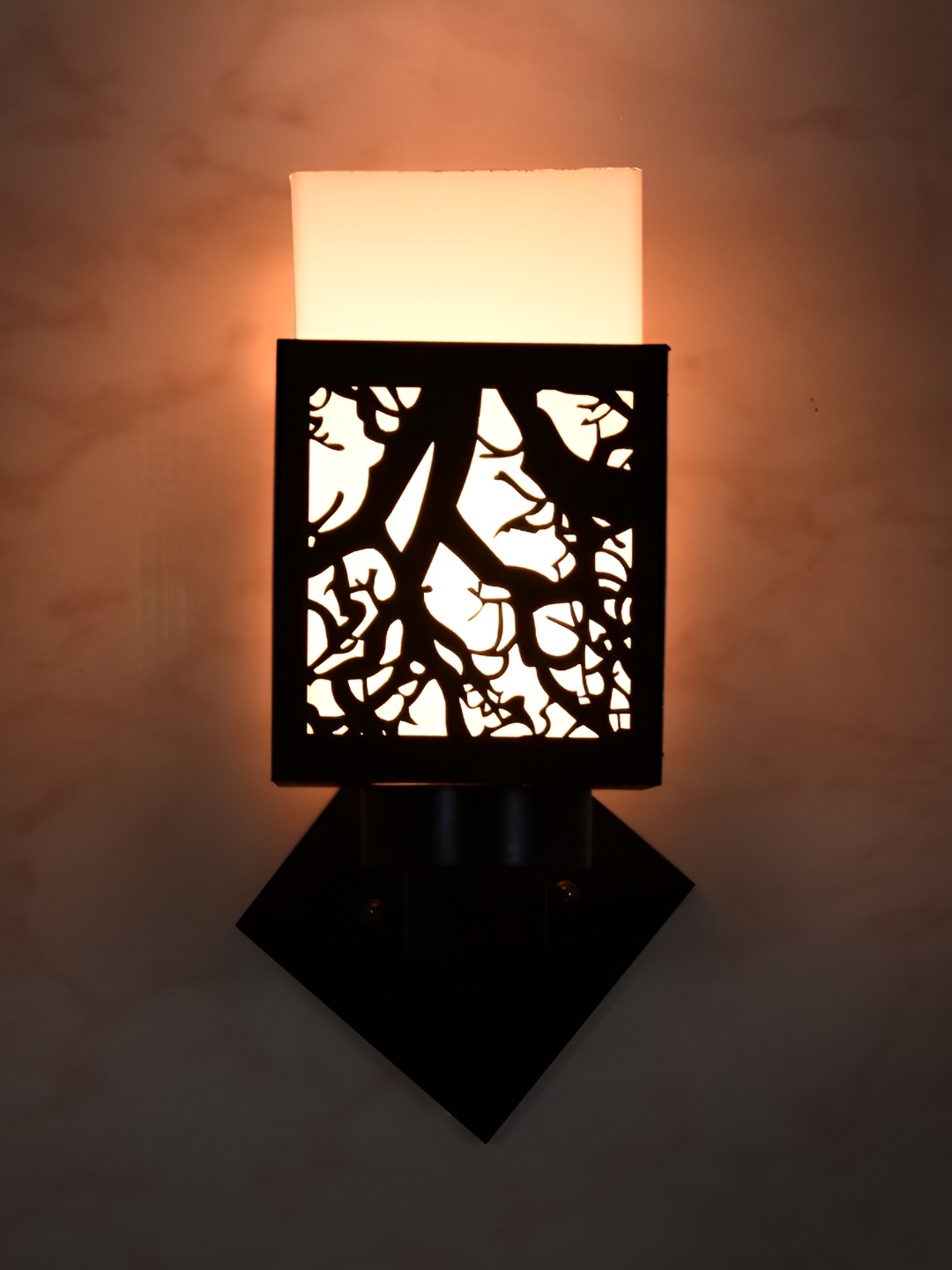

1ST TIME White & Black Textured Wooden Traditional Square Shaped Wall Lamp