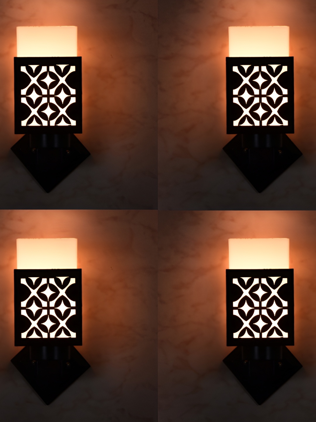 

1ST TIME White & Black 4 Pcs Textured Wood Contemporary Square Shaped Wall Lamp