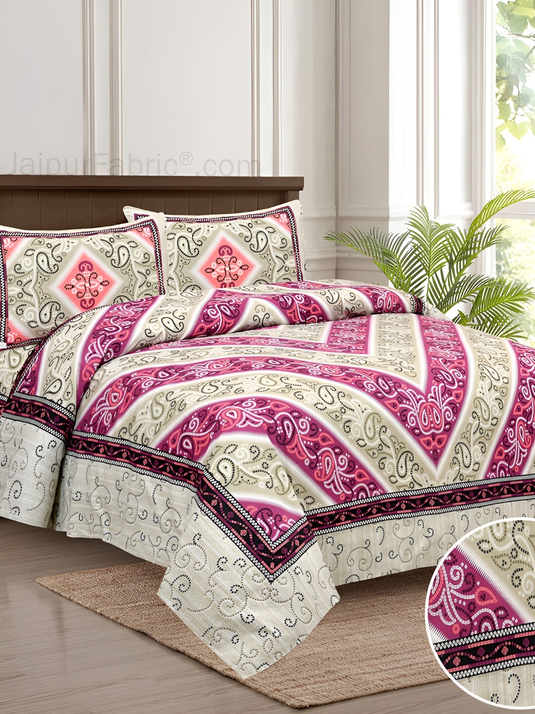 

JAIPUR FABRIC Grey & White Floral 180 TC King Bedsheet with 2 Pillow Covers
