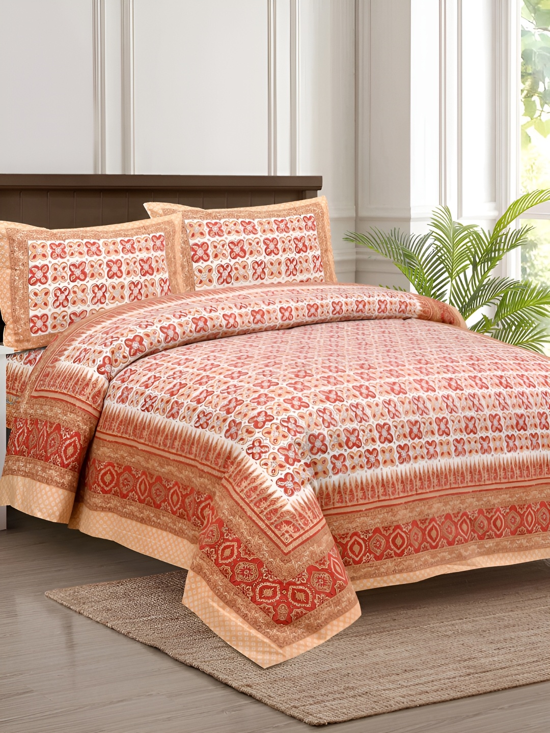 

JAIPUR FABRIC White & Red Floral 180 TC King Bedsheet with 2 Pillow Covers
