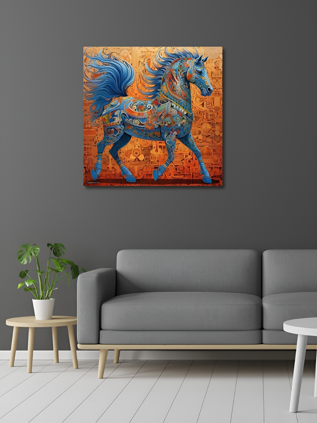 

OLIVE TREE Orange & Blue Horse Canvas Painting Wall Art