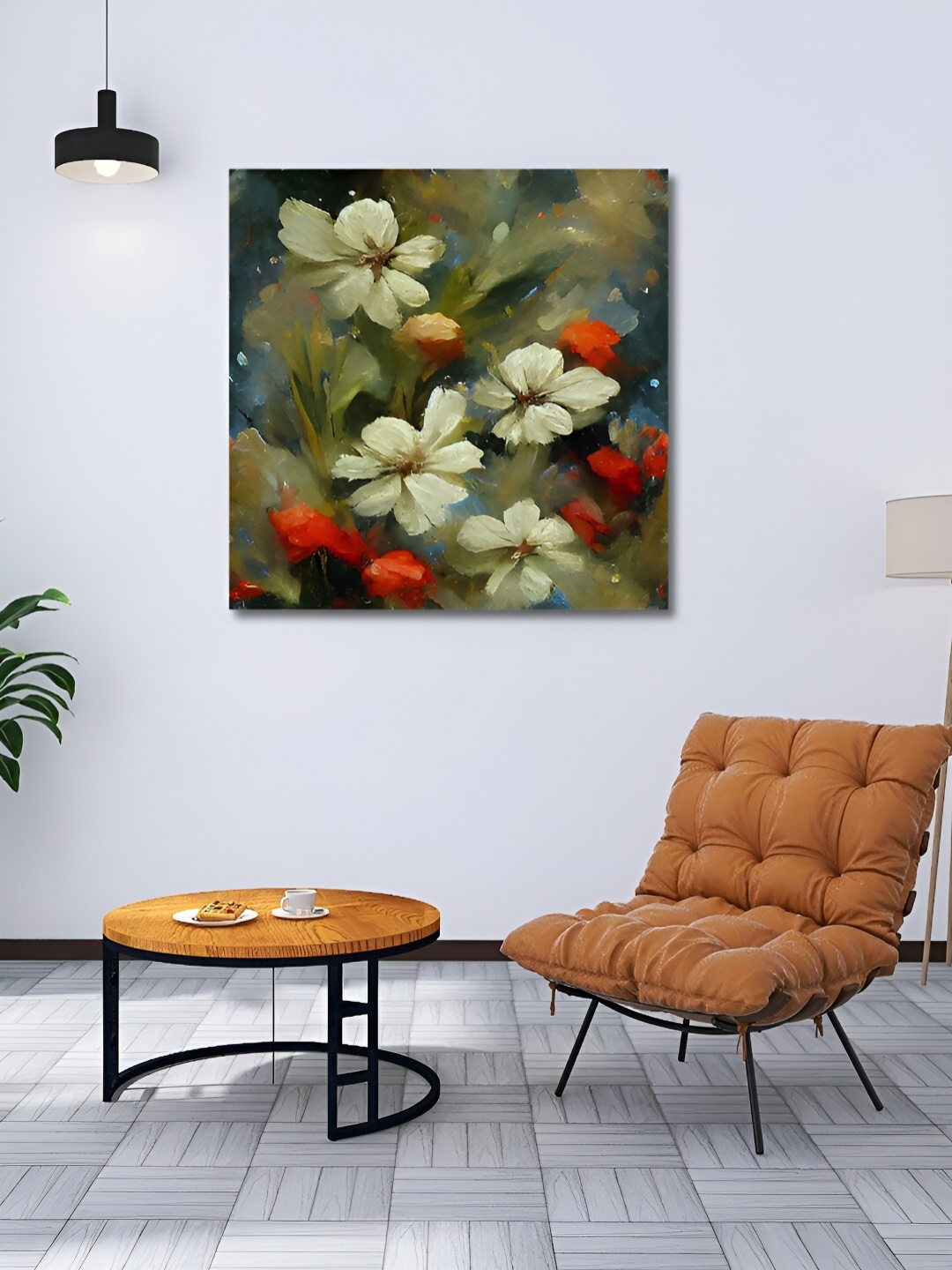 

OLIVE TREE Green & White Canvas Floral Wall Art