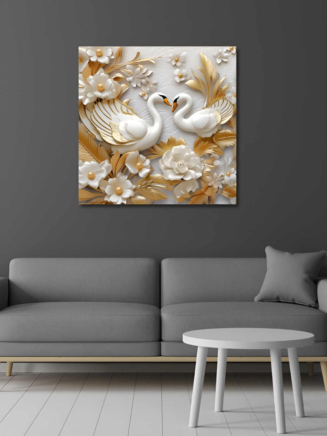 

OLIVE TREE White & Gold Toned Canvas Animals Wall Art