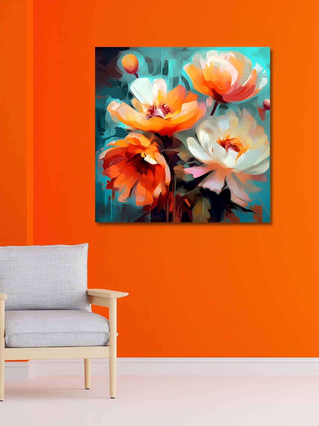 

OLIVE TREE Blue & Orange Floral Canvas Painting Wall Art