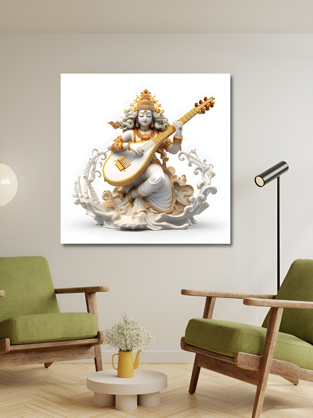 

OLIVE TREE White & Red Goddess Saraswathi Religious Canvas Painting Wall Art