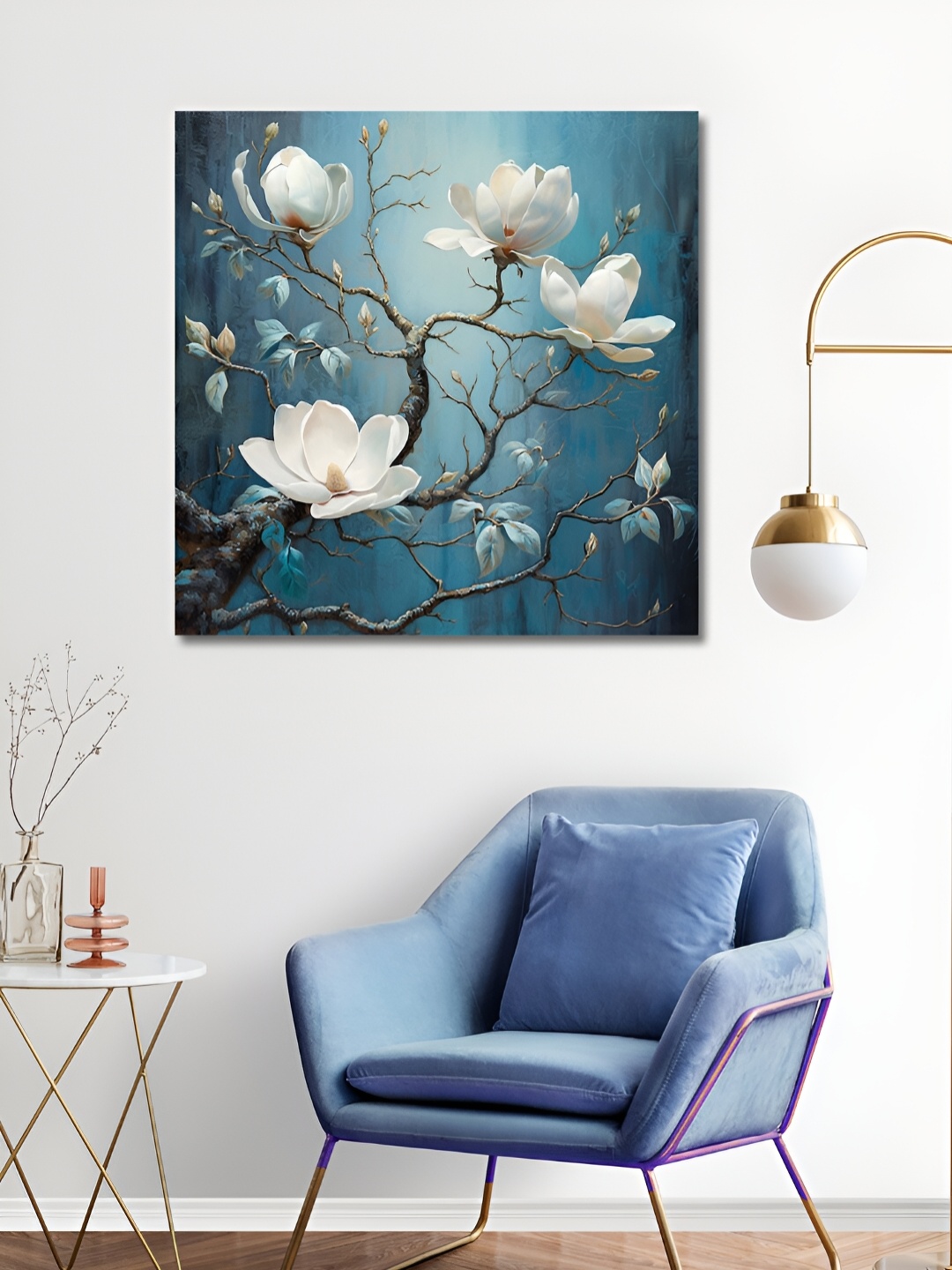 

OLIVE TREE Blue & White Canvas Floral Wall Art