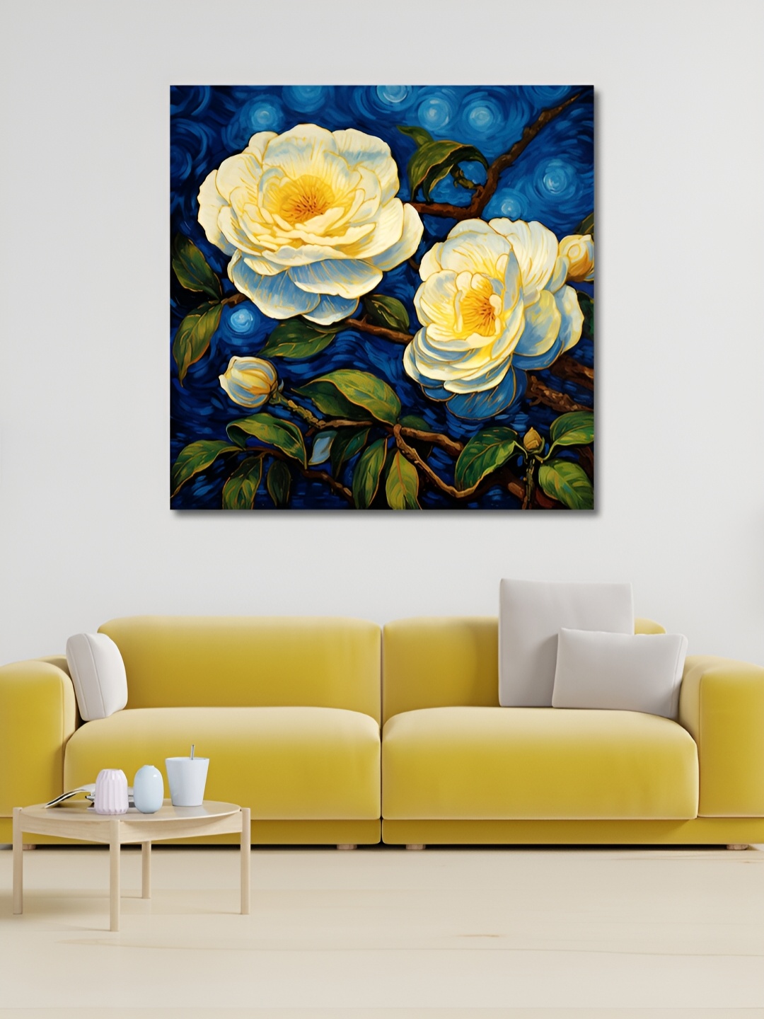 

OLIVE TREE Blue & Yellow Floral Canvas Painting Wall Art