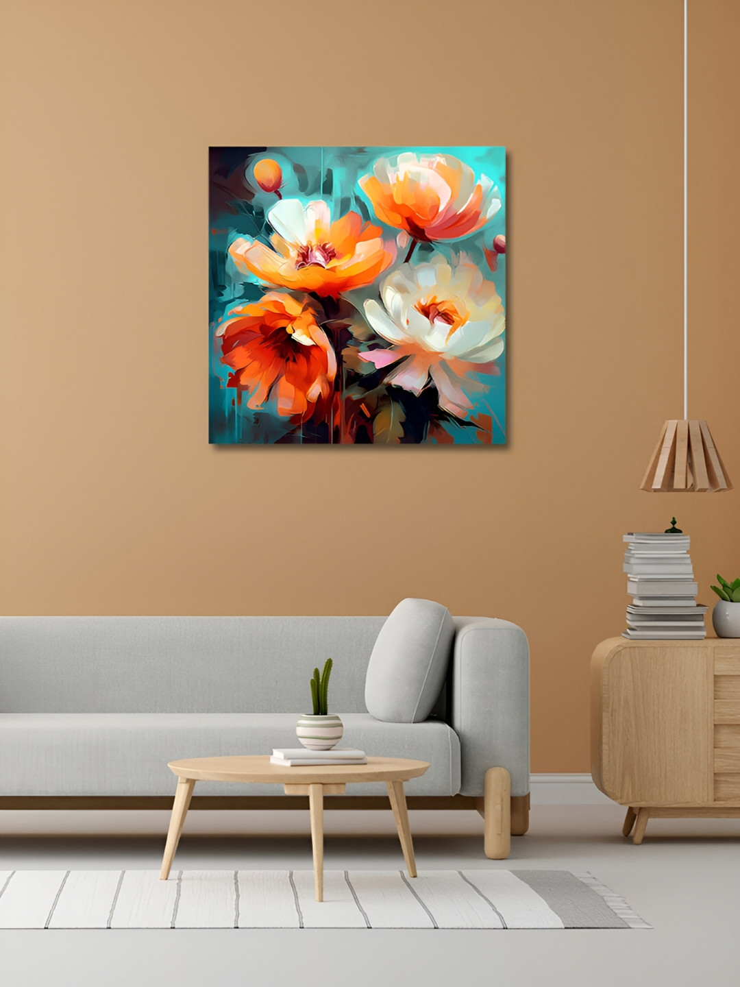 

OLIVE TREE Red & Blue Floral Canvas Painting Wall Art