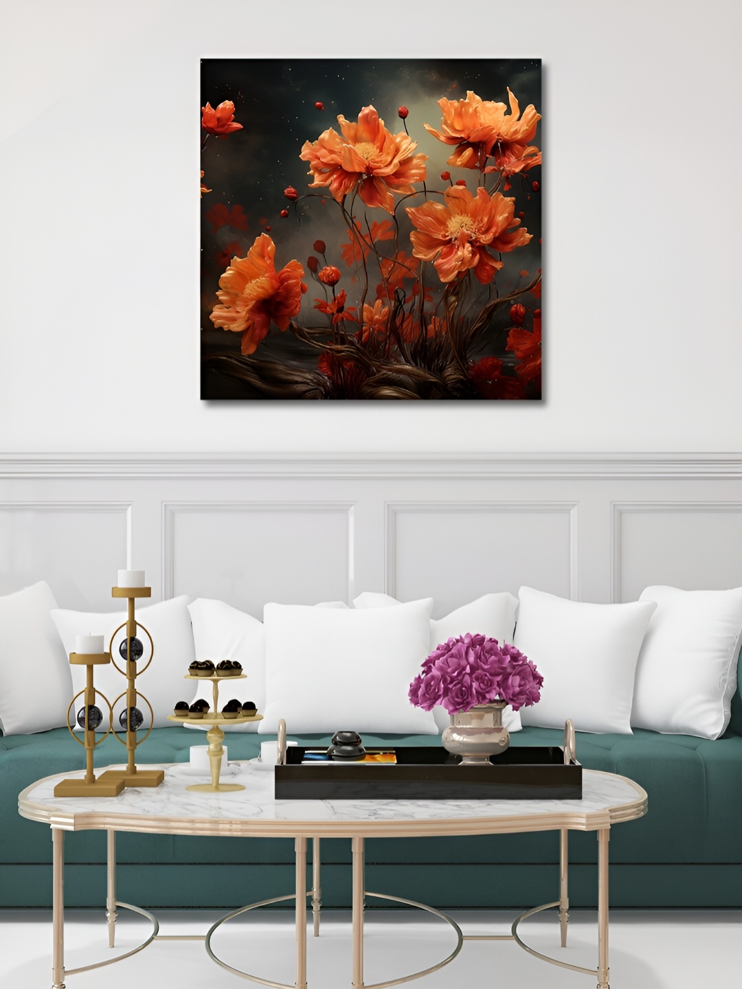 

OLIVE TREE Black & Rust Floral Canvas Painting Wall Art