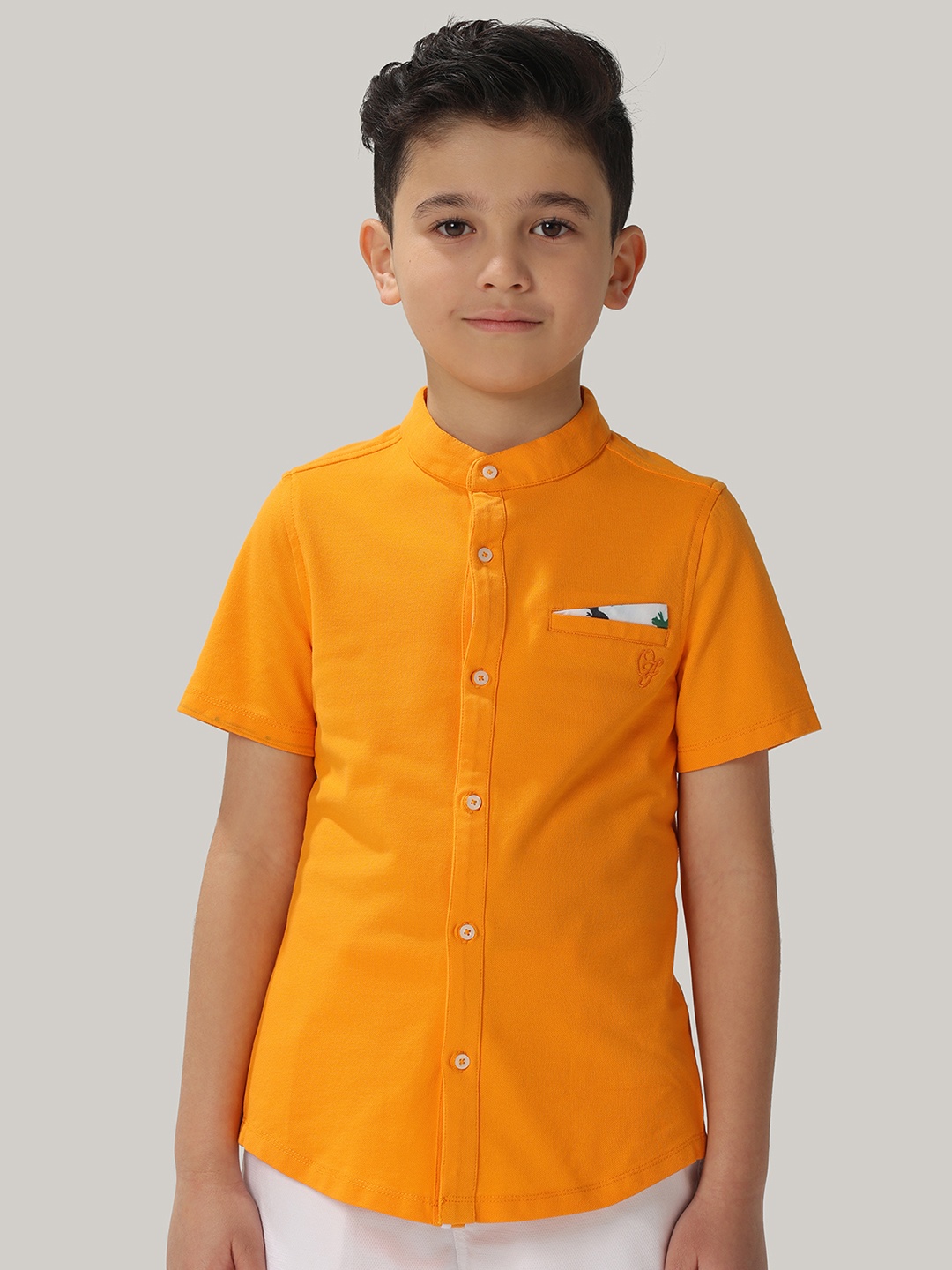 

One Friday Boys Comfort Band Collar Cotton Casual Shirt, Orange