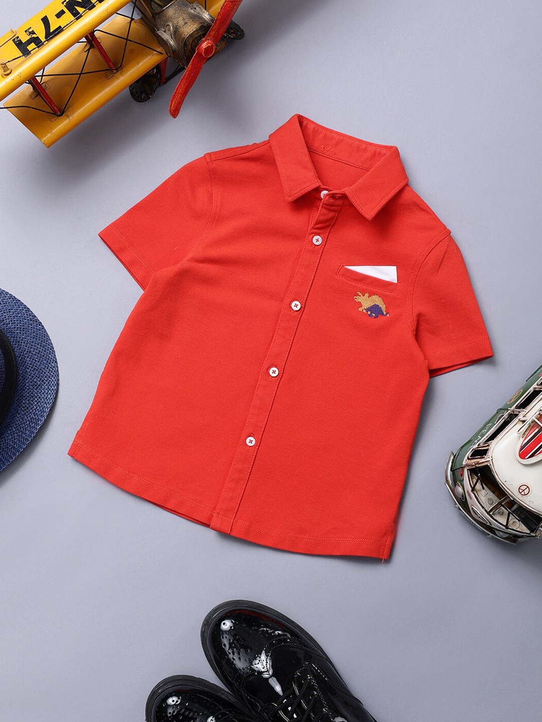 

One Friday Boys Comfort Spread Collar Casual Shirt, Red