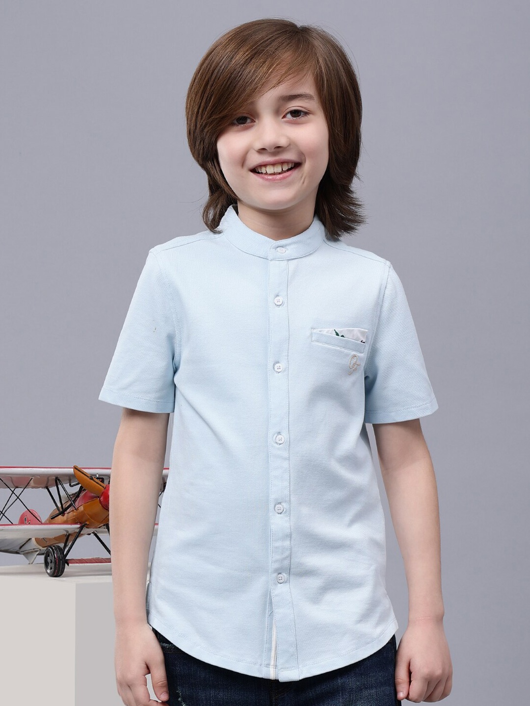 

One Friday Boys Comfort Band Collar Casual Shirt, Blue