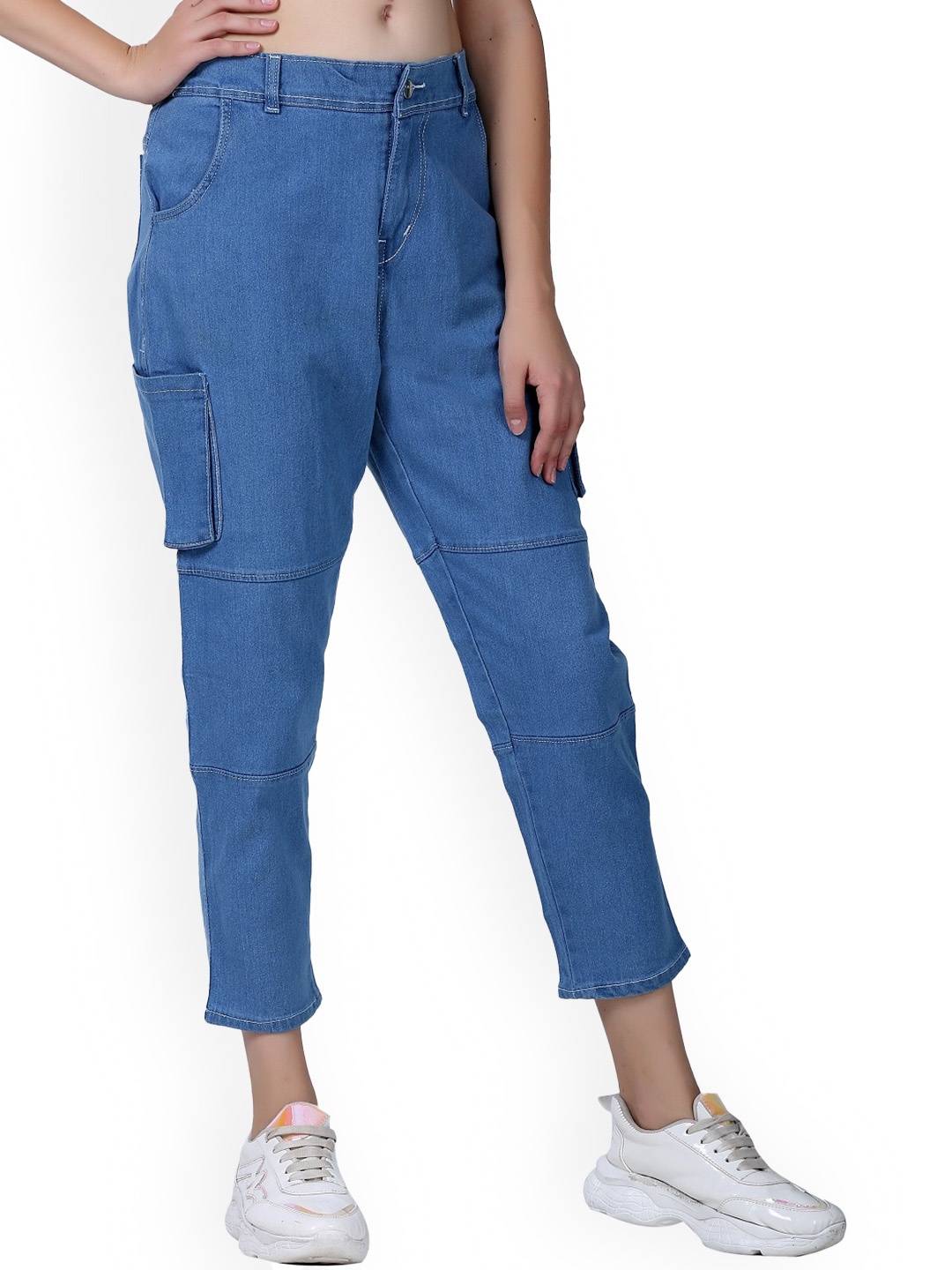 

BAESD Girls Mom Fit High-Rise Cargo Jeans, Blue