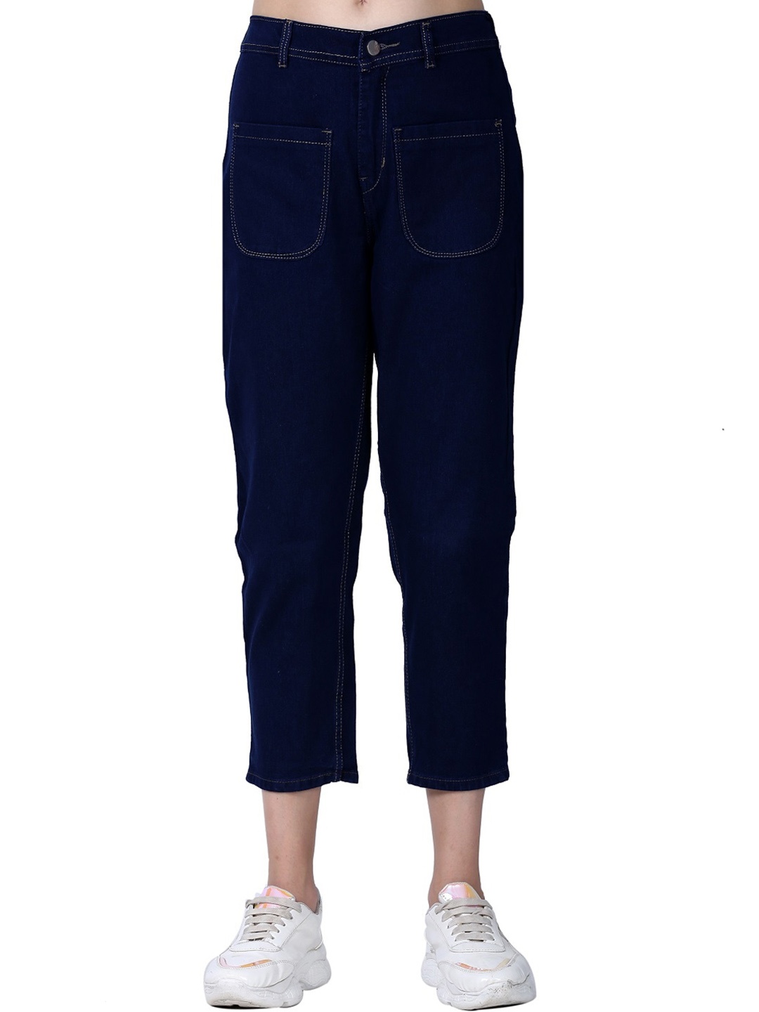 

BAESD Girls Mom Fit High-Rise Clean Look Cotton Cropped Jeans, Blue