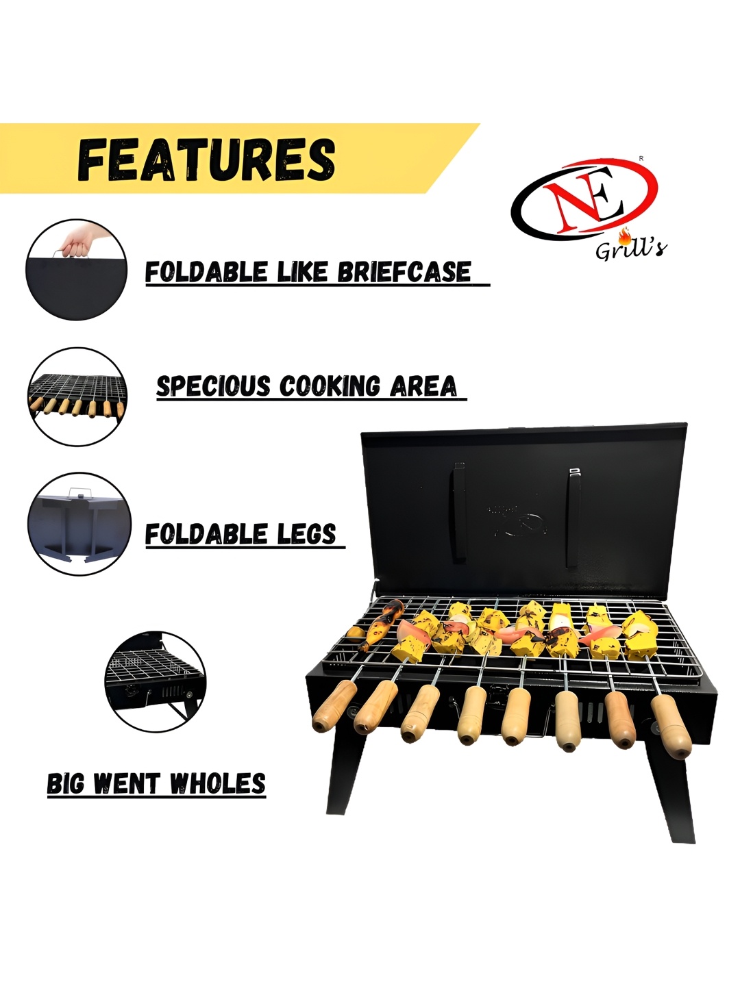 

NE GRILLS Black Briefcase Style Stainless Steel BBQ Charcoal Grill