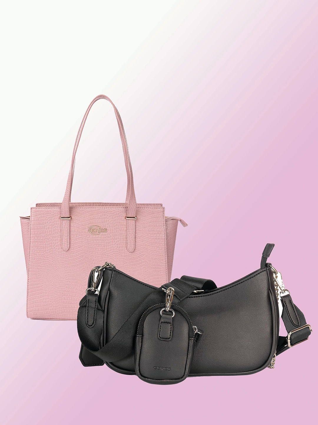 

CERES Set Of 2 Leather Structured Shoulder Bag, Pink