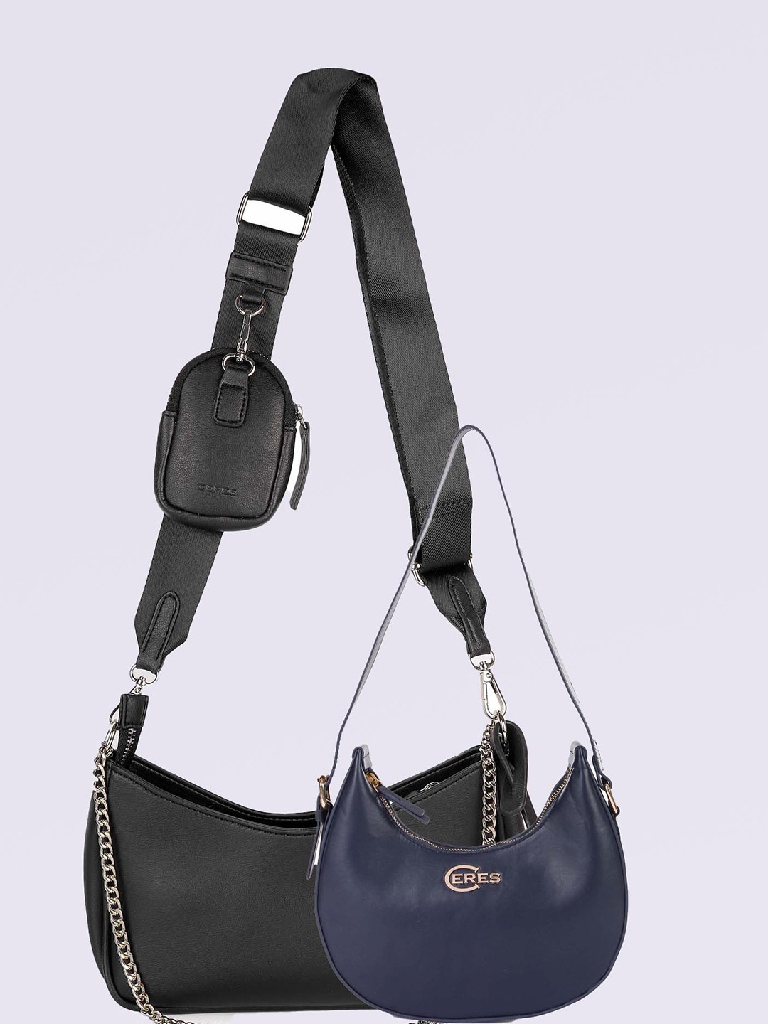 

CERES Set Of 2 Leather Structured Shoulder Bag, Black