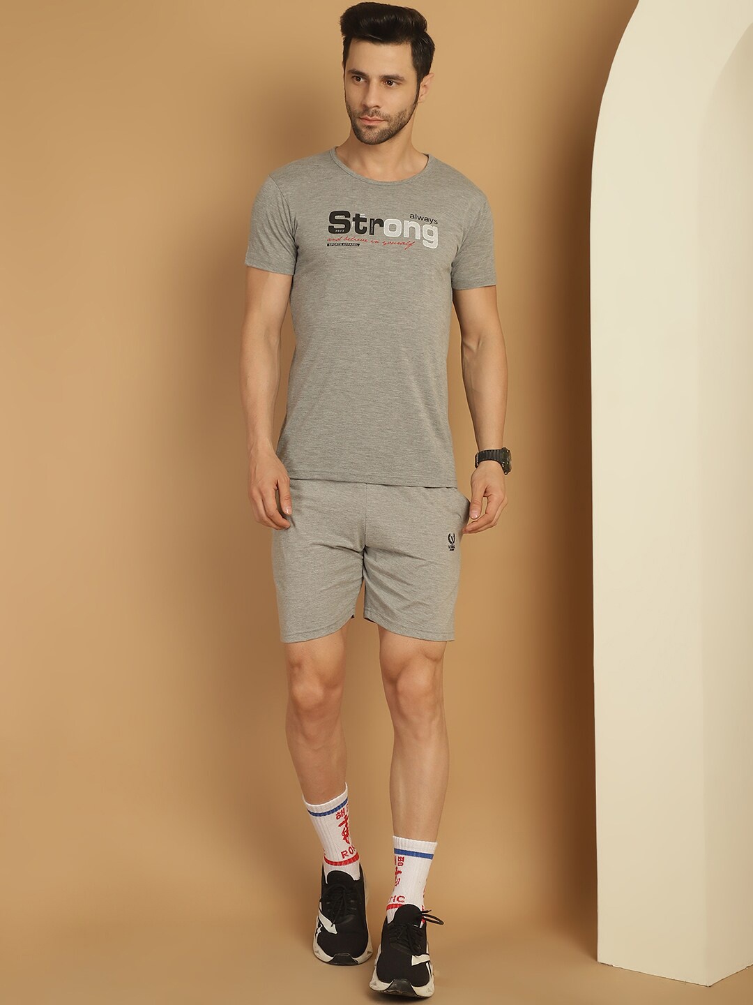

MACK JONNEY Printed Round Neck Cotton Co-Ords, Grey