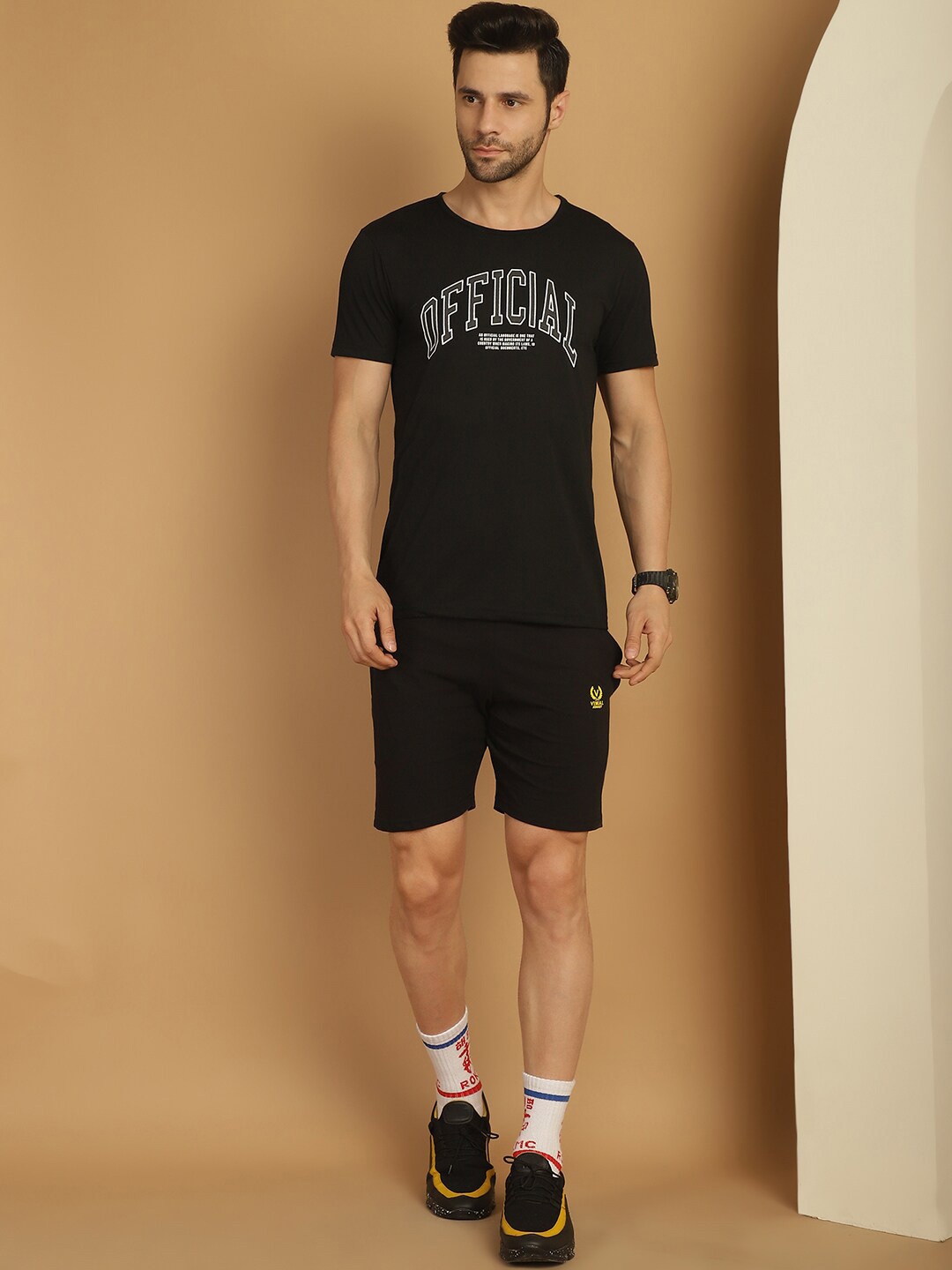 

MACK JONNEY Men Printed Cotton Co-Ords, Black