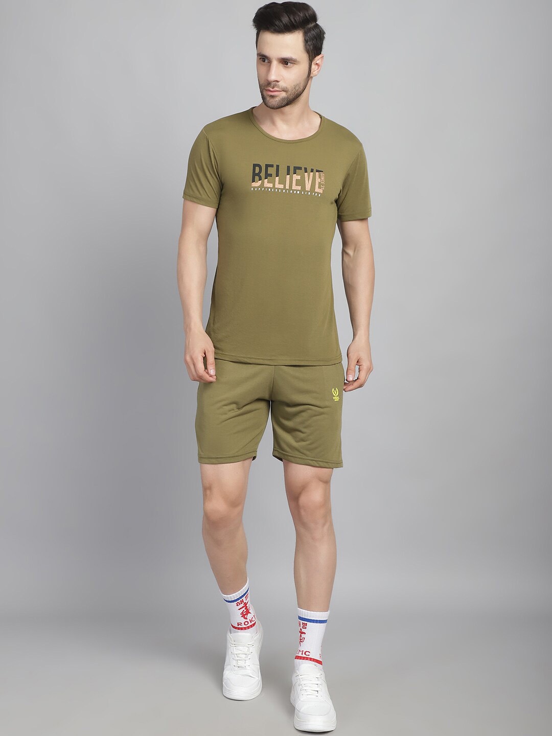 

VIMAL JONNEY Printed Round-Neck T-Shirt With Shorts, Olive