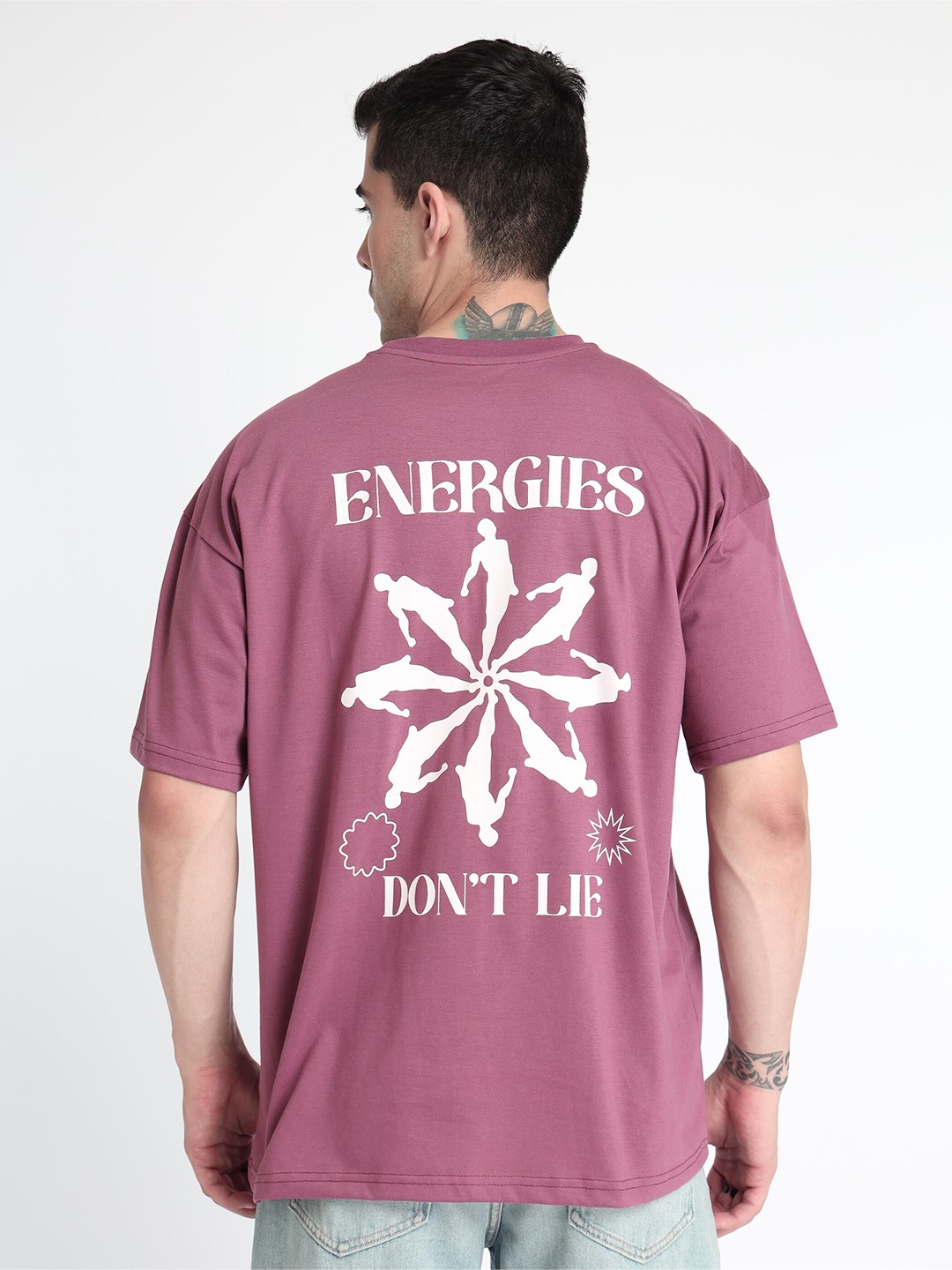 

Beyoung Round Neck Drop Shoulder Graphic Printed Oversized Cotton T-shirt, Mauve