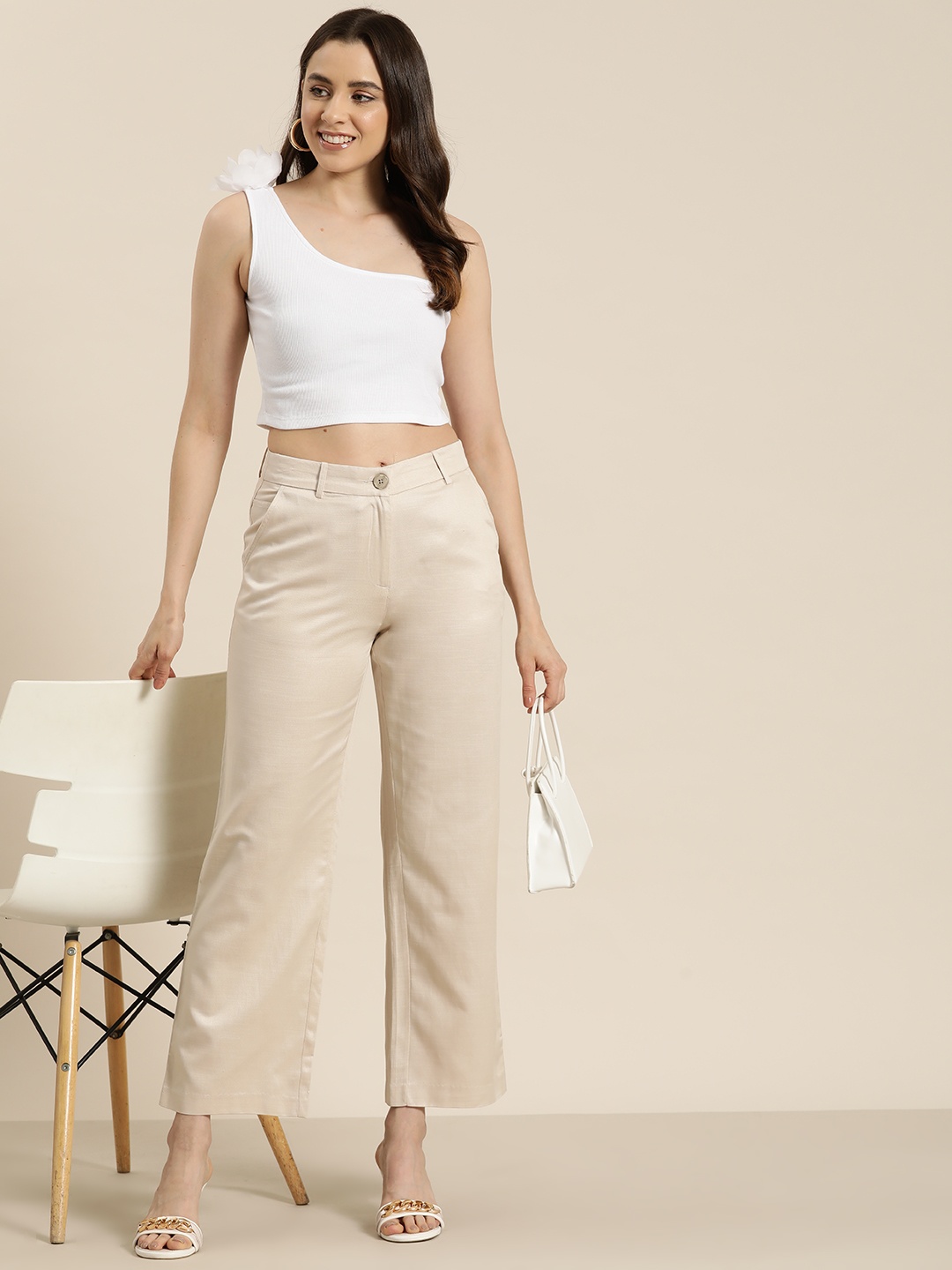 

HERE&NOW Flared Trousers, Beige