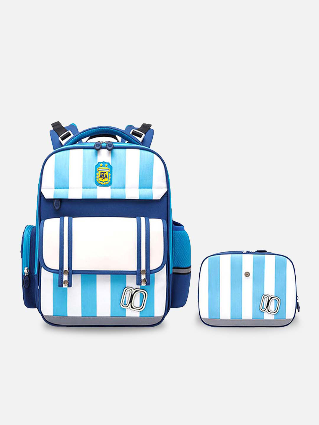 

Little Surprise Box LLP Kids Striped Backpack With Lunchbag, Blue