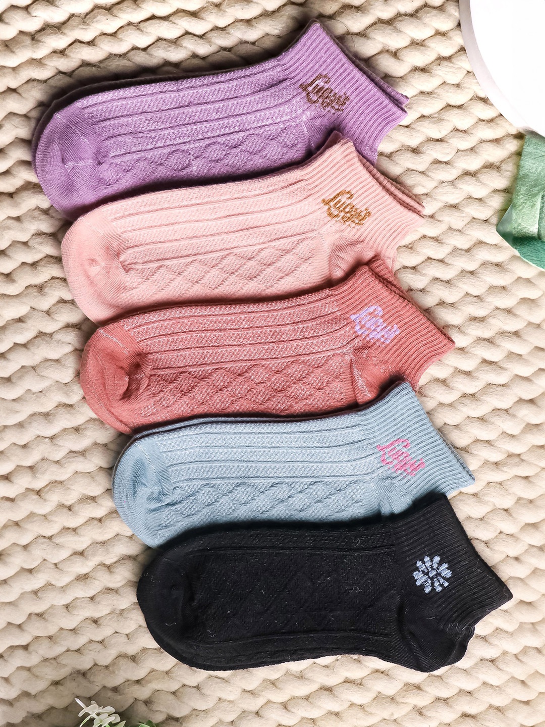 

Brauch Women Pack Of 5 Printed Cotton Ankle-Length Socks, Pink
