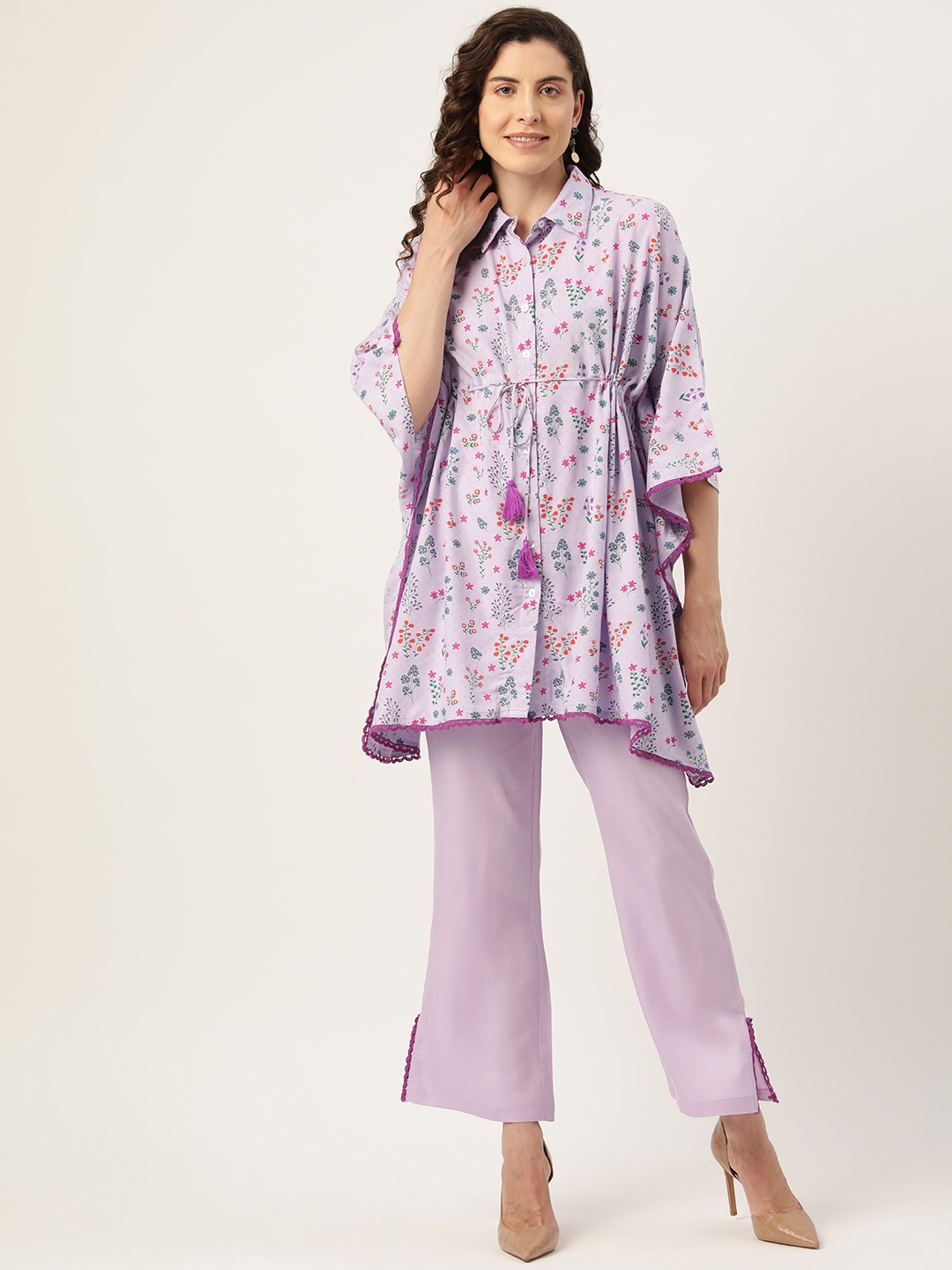 

MISRI Women Printed Kaftan Co-Ords Set, Purple