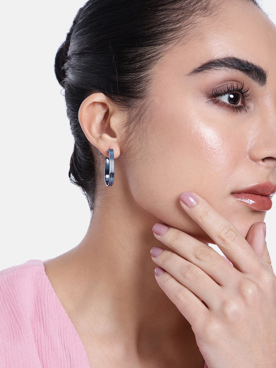 

Estele Oval Hoop Earrings, Blue