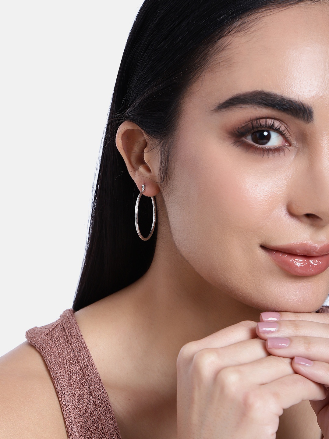 

Estele Rhodium-Plated Circular Hoop Earrings, Silver