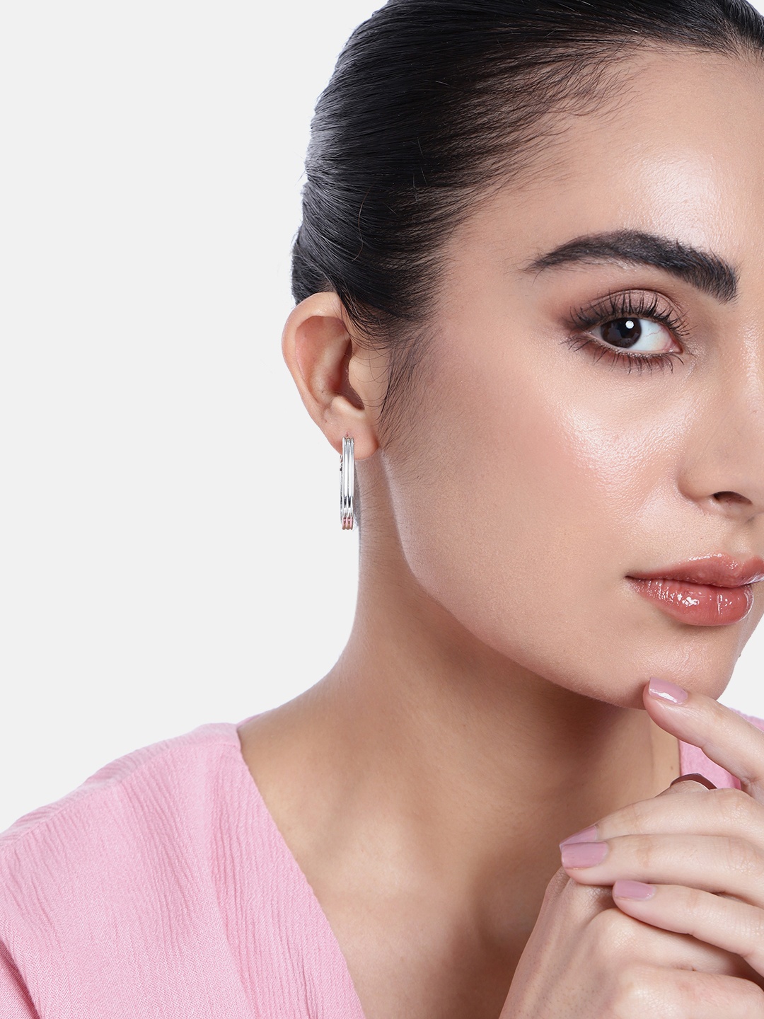 

Estele Rhodium-Plated Oval Hoop Earrings, Silver