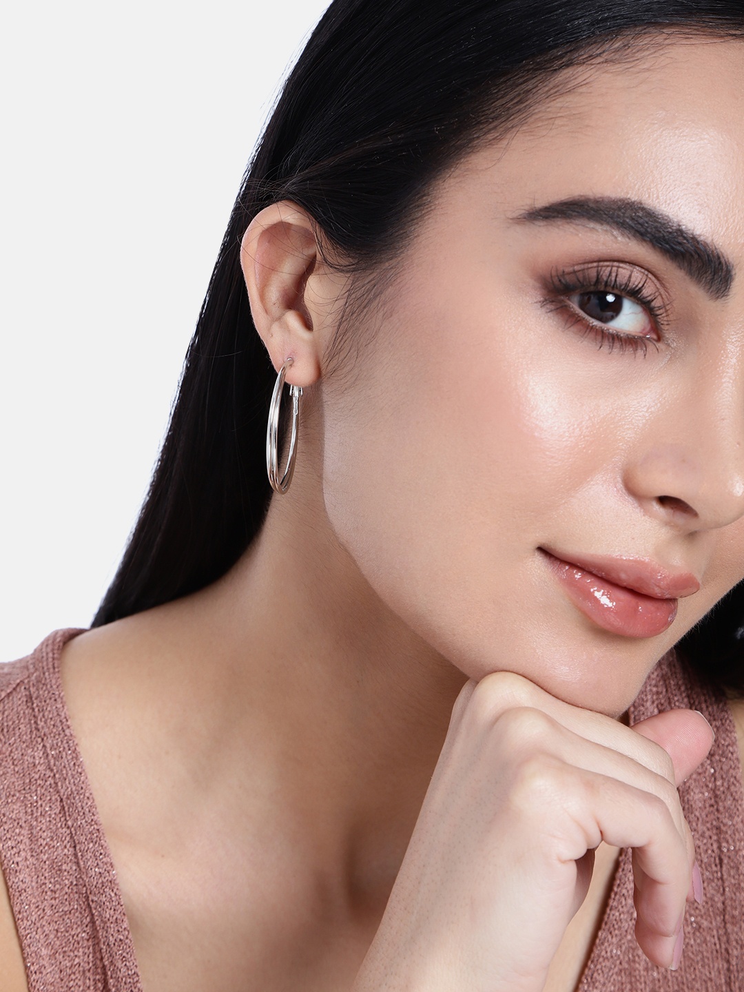 

Estele Rhodium-Plated Circular Hoop Earrings, Silver